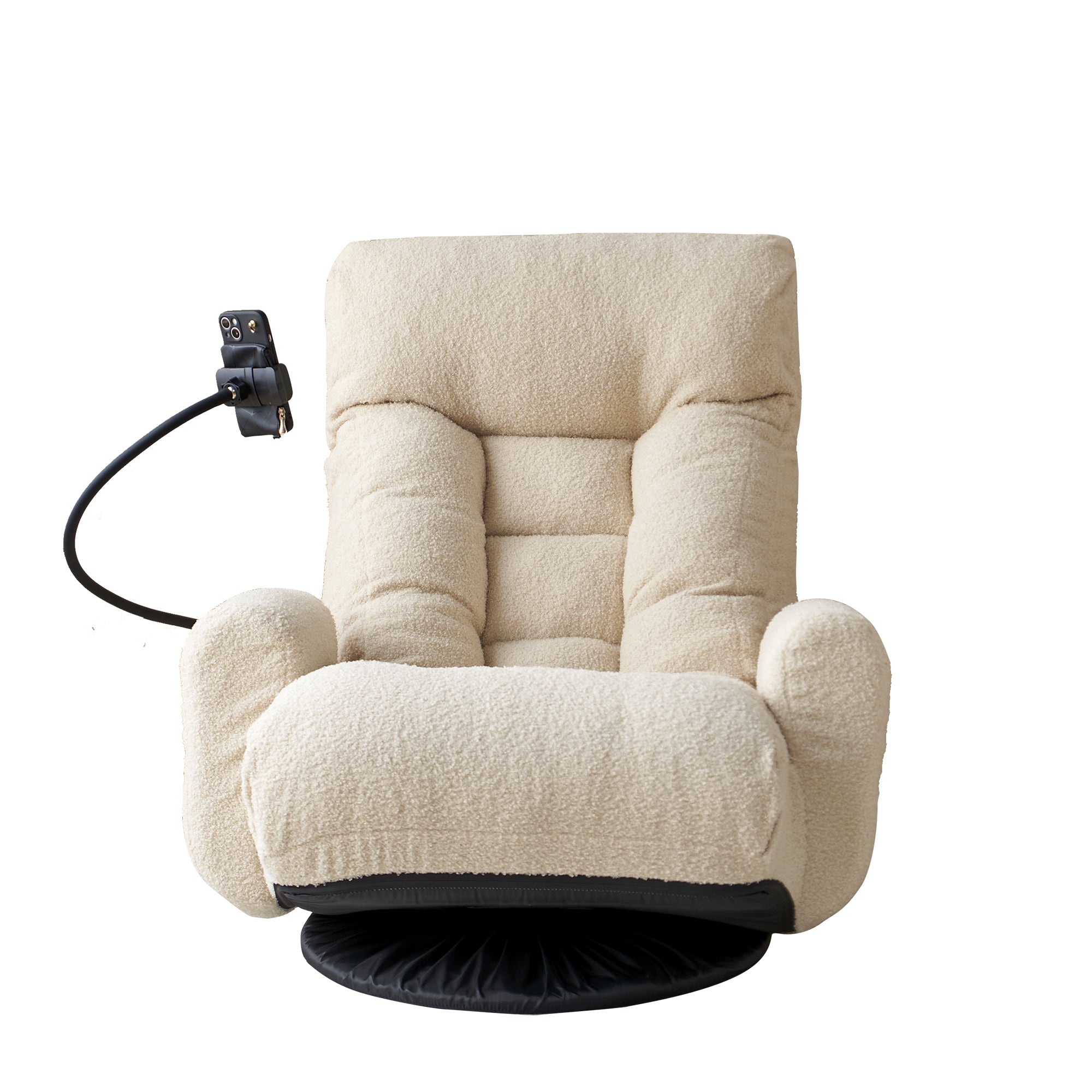 Adjustable Floor Lounge Chair with 360 Degree Rotating Base and Foldable Design Beige