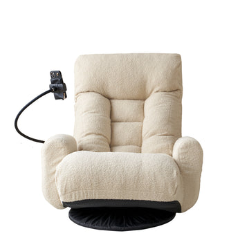 Adjustable Floor Lounge Chair with 360 Degree Rotating Base and Foldable Design Beige