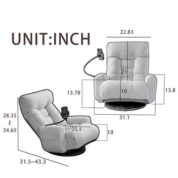 Adjustable Floor Lounge Chair with 360 Degree Rotating Base and Foldable Design Beige