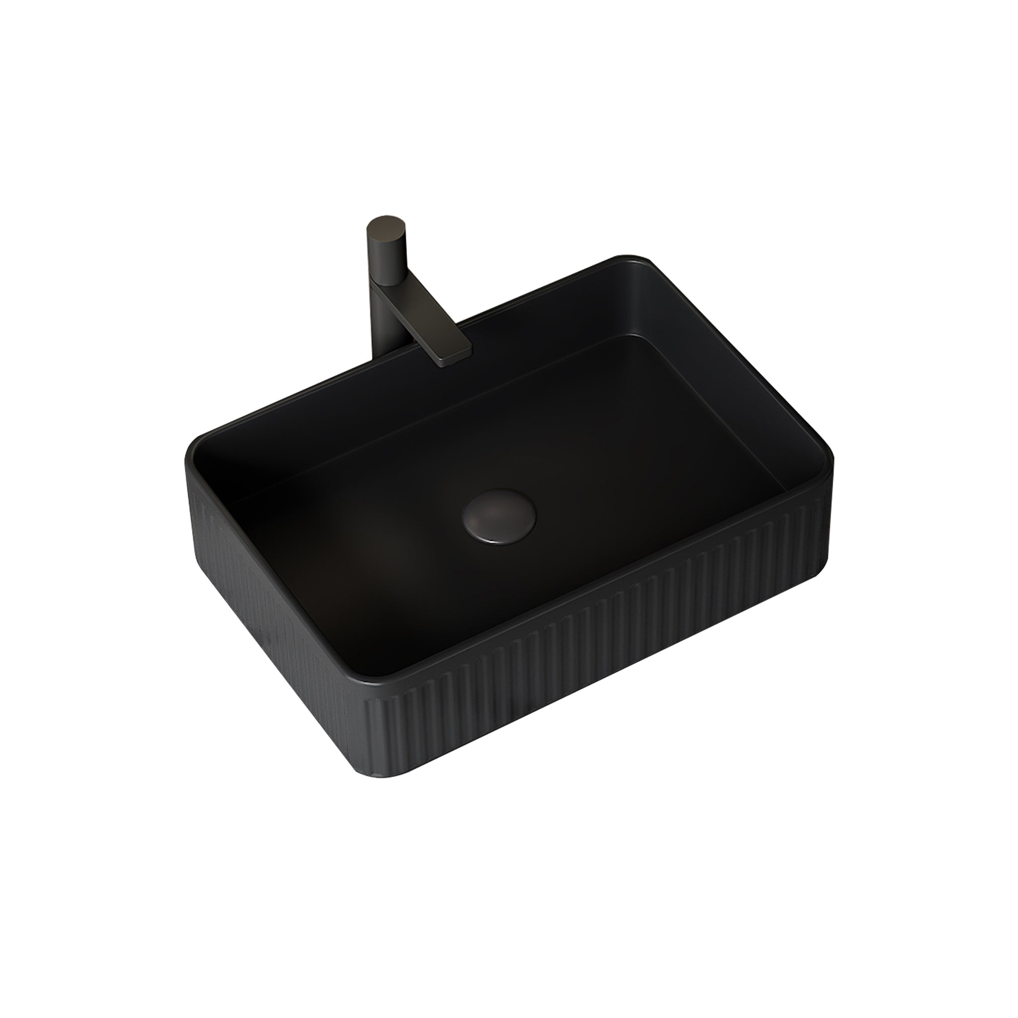 20 Inch Bathroom Sink Rectangular Striped Vessel Ceramic Basin No Faucet No Cabinet Black