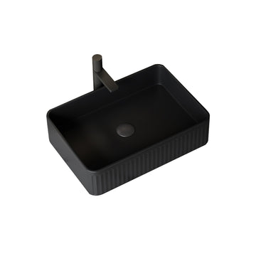 20 Inch Bathroom Sink Rectangular Striped Vessel Ceramic Basin No Faucet No Cabinet Black