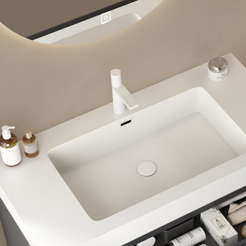 30 Inch Integrated Rectangular Undermount Basin No Drain No Faucet White