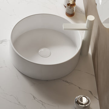 14 Inch Bathroom Sink Round Vessel Ceramic Basin No Faucet No Cabinet White