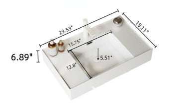 30 Bathroom Vanity with Vessel Sink Wall Mounted Floating White Rectangular Acrylic Integrated Basin Striped Shelves Natural Woodgrain