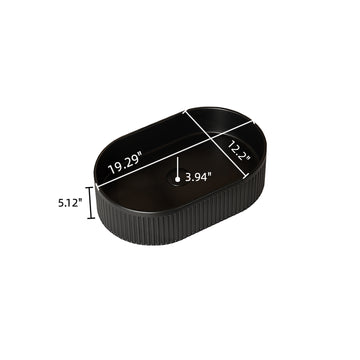 20 Inch Bathroom Sink Oval Striped Vessel Ceramic Basin No Faucet No Cabinet Black