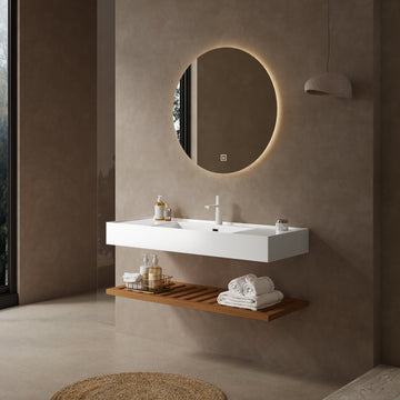 30 Bathroom Vanity with Sink Wall Mounted Plywood Cabinet Double Doors Transparent Black Round Glass Basin Black Sintered Stone Top Espresso