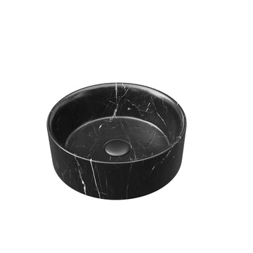14 Inch Bathroom Sink Round Ceramic Basin Stone Pattern No Faucet No Cabinet Matte Black