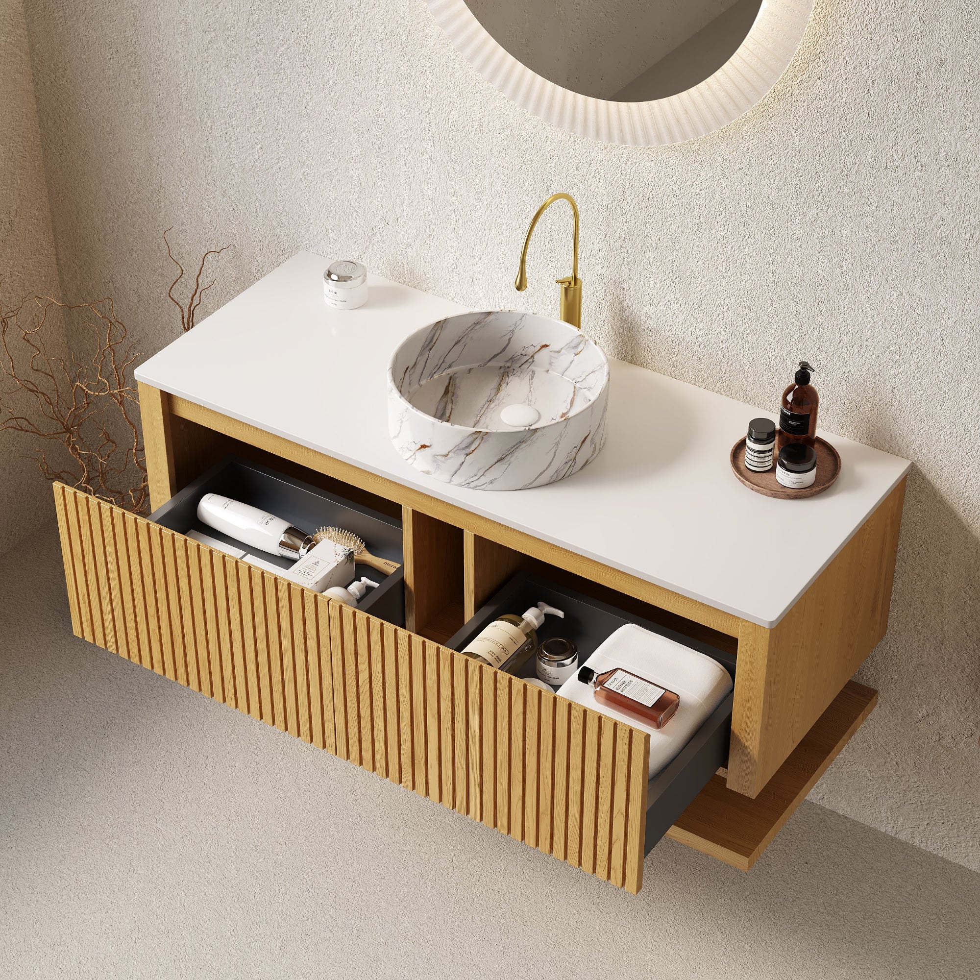 48 Wall Mounted Plywood Bathroom Storage Cabinet No Basin Corolla Oak