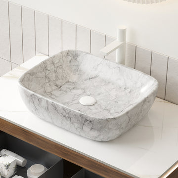 19 Inch Bathroom Ceramic Sink Volakas White Marble No Cabinet