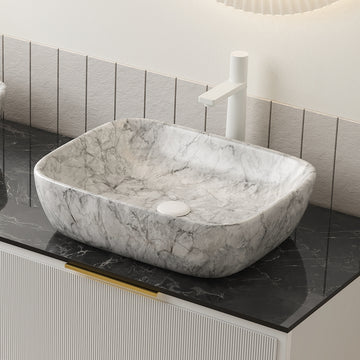 19 Inch Bathroom Ceramic Sink Volakas White Marble No Cabinet