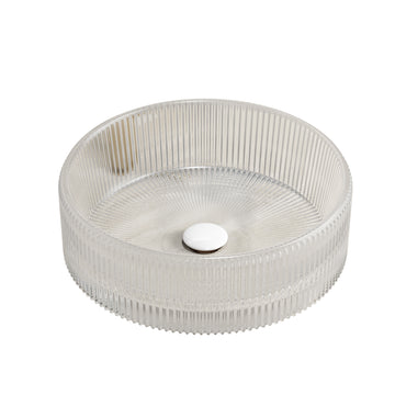 14 Inch Bathroom Sink Round Crystal Glass Basin No Faucet Transparent