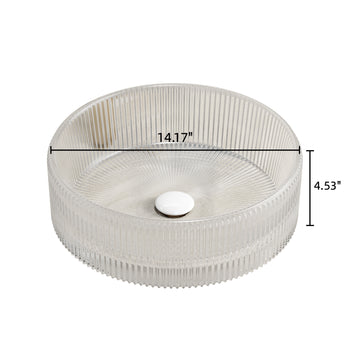 14 Inch Bathroom Sink Round Crystal Glass Basin No Faucet Transparent