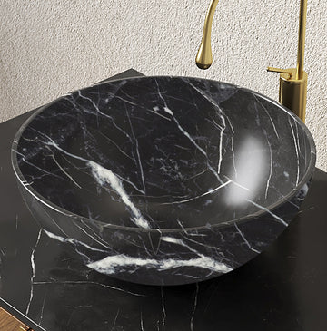 14 Inch Bathroom Sink Bowl Ceramic Basin Stone Pattern No Faucet Matte Black