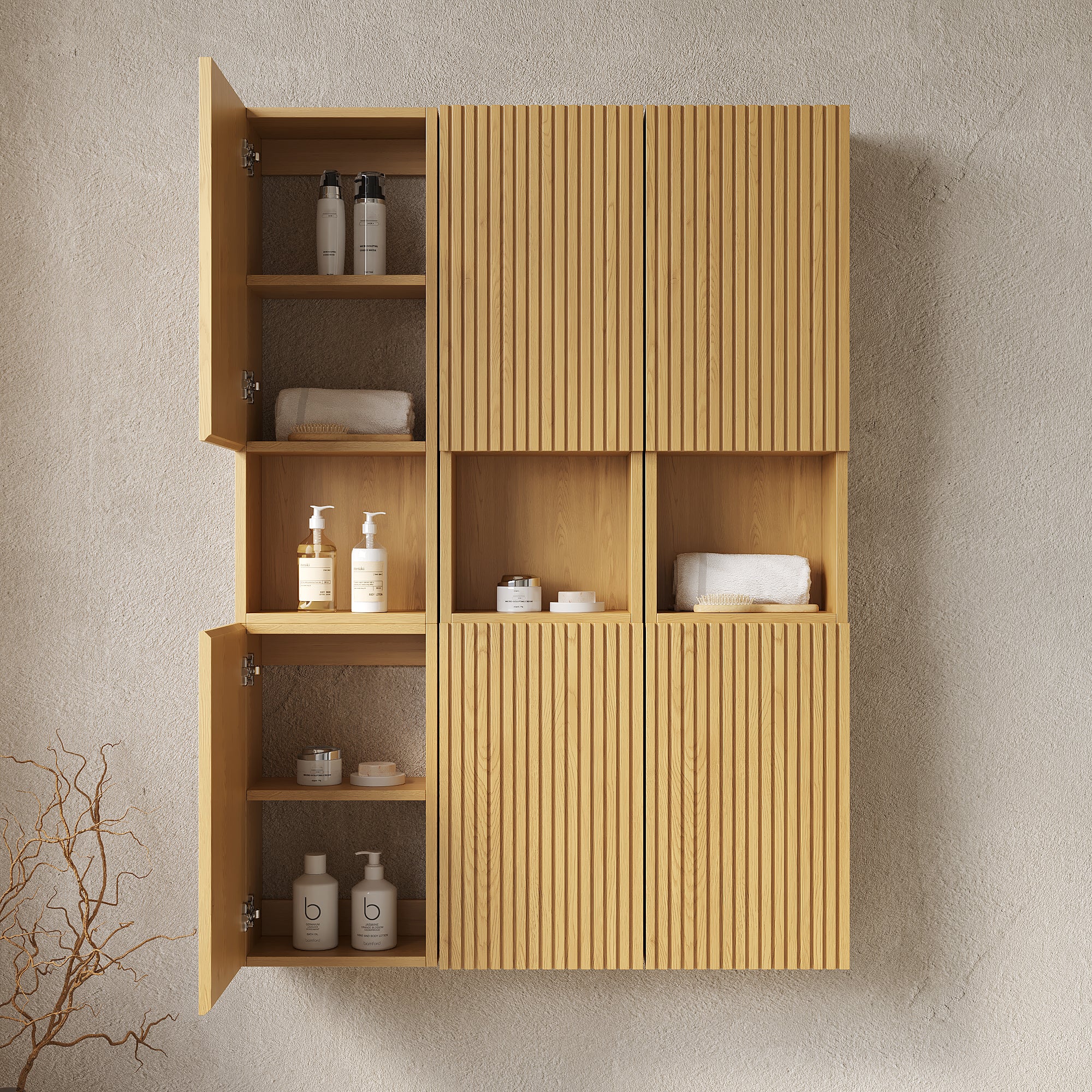 41 Bathroom Wall Mounted Cabinet 6 Cabinets Doors Combination or Individual Suitable for Bathroom Living Room Laundry Corolla Oak