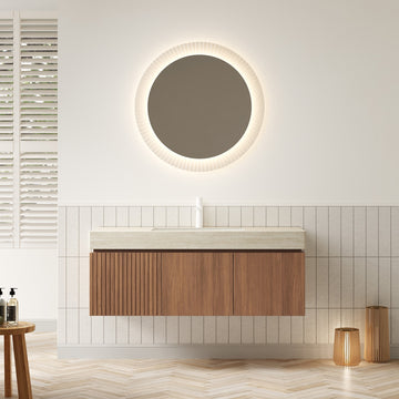 48 Bathroom Vanity with Sink Wall Mounted Plywood Cabinet Drawer 2 Doors Roma Travertine Countertop Basin Espresso
