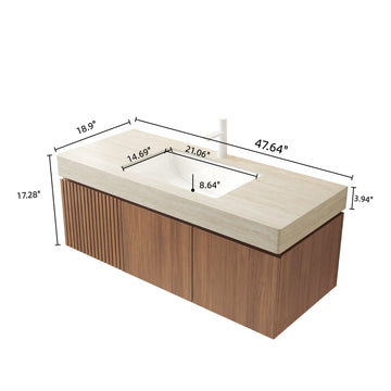 48 Bathroom Vanity with Sink Wall Mounted Plywood Cabinet Drawer 2 Doors Roma Travertine Countertop Basin Espresso