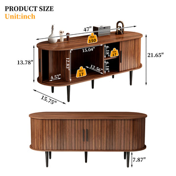 47 Inch Modern TV Stand with Sliding Door and Storage Compartments Walnut TV Console for Living Room Bedroom Office