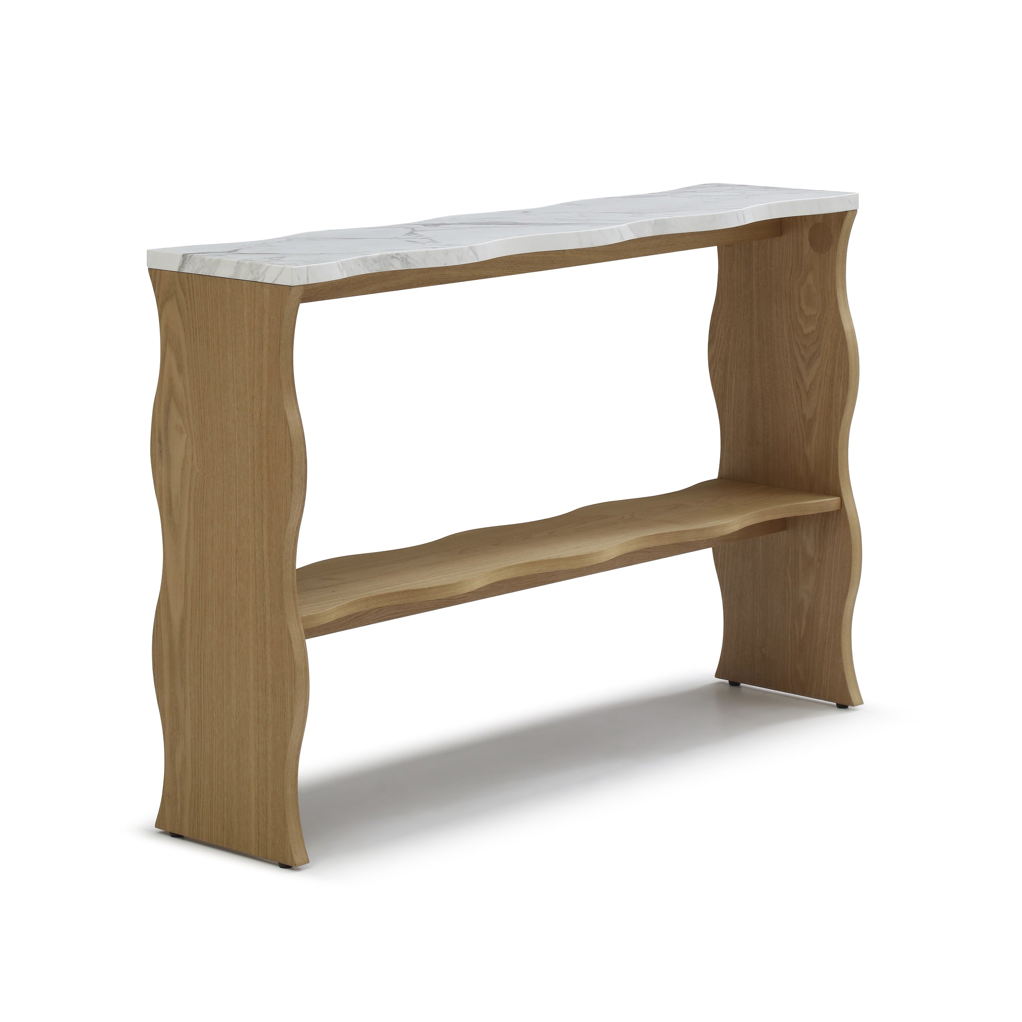 Whisper of Waves Modern Console Table with Marble Pattern Top and Solid Wood Veneer Shelf for Entryway and Living Room