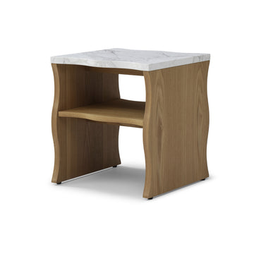 17.72in Modern End Table with Storage Shelf Faux Marble Top and Wood Base Nightstand Side Table for Living Room Bedroom