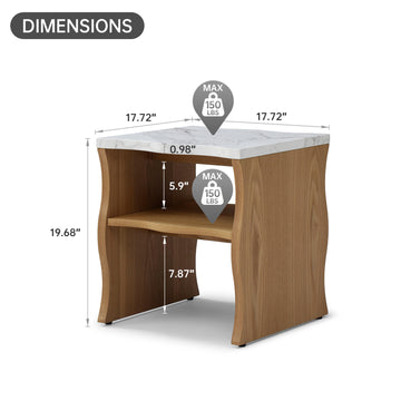 17.72in Modern End Table with Storage Shelf Faux Marble Top and Wood Base Nightstand Side Table for Living Room Bedroom