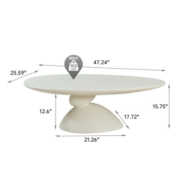 47.27 Inch Lucky Stone Oval Coffee Table Modern Minimalist Fiberglass Center Table Milk White