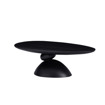 47.27 Inch Lucky Stone Oval Coffee Table Modern Minimalist Fiberglass Center Table Black