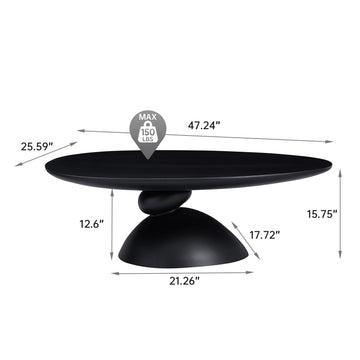 47.27 Inch Lucky Stone Oval Coffee Table Modern Minimalist Fiberglass Center Table Black