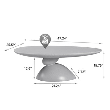 47.27 Inch Lucky Stone Oval Coffee Table Modern Minimalist Fiberglass Center Table Stone Gray