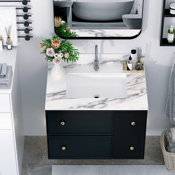 31 Inch Marble Bathroom Vanity Top with Rectangular Sink and 4 Inch Backsplash in Carrara White