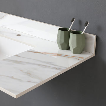 43 Inch Carrara White Marble Vanity Top with Sink Backsplash