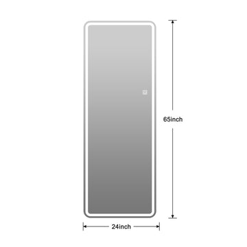 65x24 LED Full Length Floor Mirror, Wall-Mounted Whole Body Mirror with Dimming, 3 Color Lighting Modes, Silver