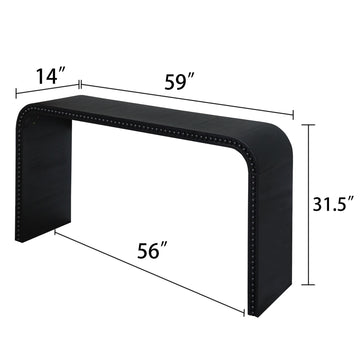 59 Inch Black Wood Console Table Curved Waterfall Entryway Table with Wood Beads for Hallway Living Room Foyer Office