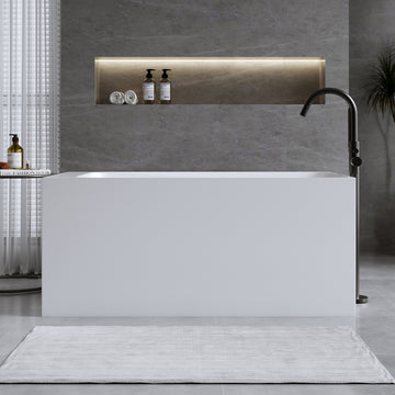51 Inch Solid Surface Matte White Freestanding Bathtub Resin Stone Anti Slip with Overflow Pop up Drain