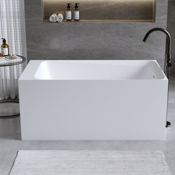 51 Inch Solid Surface Matte White Freestanding Bathtub Resin Stone Anti Slip with Overflow Pop up Drain