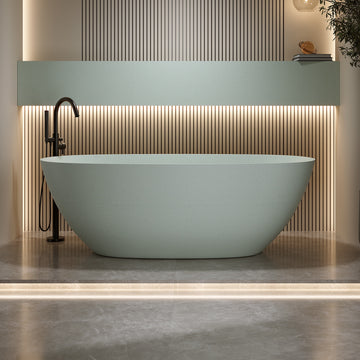 69 Inches Freestanding Soaking Bathtub Solid Surface Resin Stone Modern Tub with Overflow and Pop-up Drain