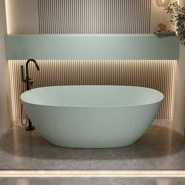 69 Inches Freestanding Soaking Bathtub Solid Surface Resin Stone Modern Tub with Overflow and Pop-up Drain