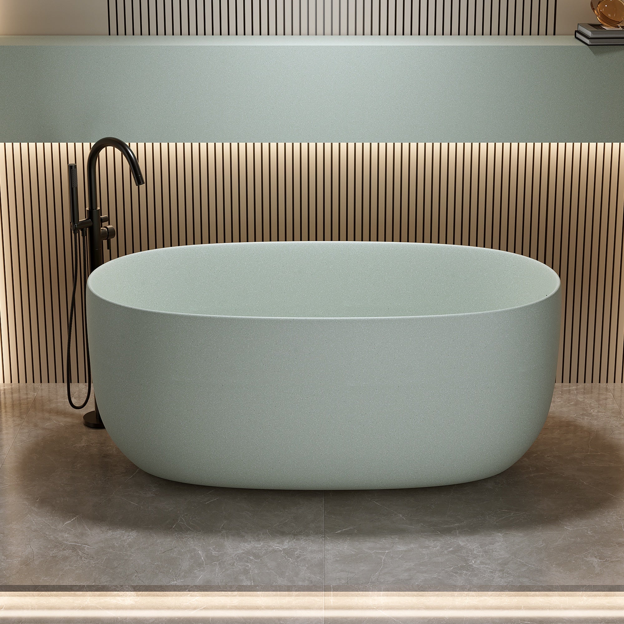 51 Inches Freestanding Soaking Bathtub Solid Surface Resin Stone Modern Tub with Overflow and Pop-up Drain