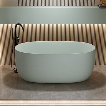 51 Inches Freestanding Soaking Bathtub Solid Surface Resin Stone Modern Tub with Overflow and Pop-up Drain