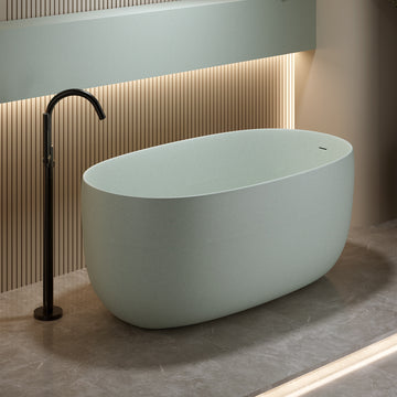 51 Inches Freestanding Soaking Bathtub Solid Surface Resin Stone Modern Tub with Overflow and Pop-up Drain