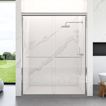 Semi-Frameless Double Sliding Shower Door Bypass Shower Door with 1/4 in. (6mm) Thick SGCC Tempered Glass