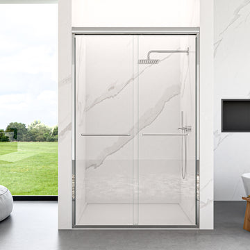 Semi-Frameless Double Sliding Shower Door Bypass Shower Door with 1/4 in. (6mm) Thick SGCC Tempered Glass