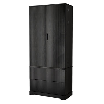 72 Inch Modern Fluted Kitchen Pantry Cabinet with 2 Drawers and 8 Door Spice Racks Freestanding Storage Organizer Black