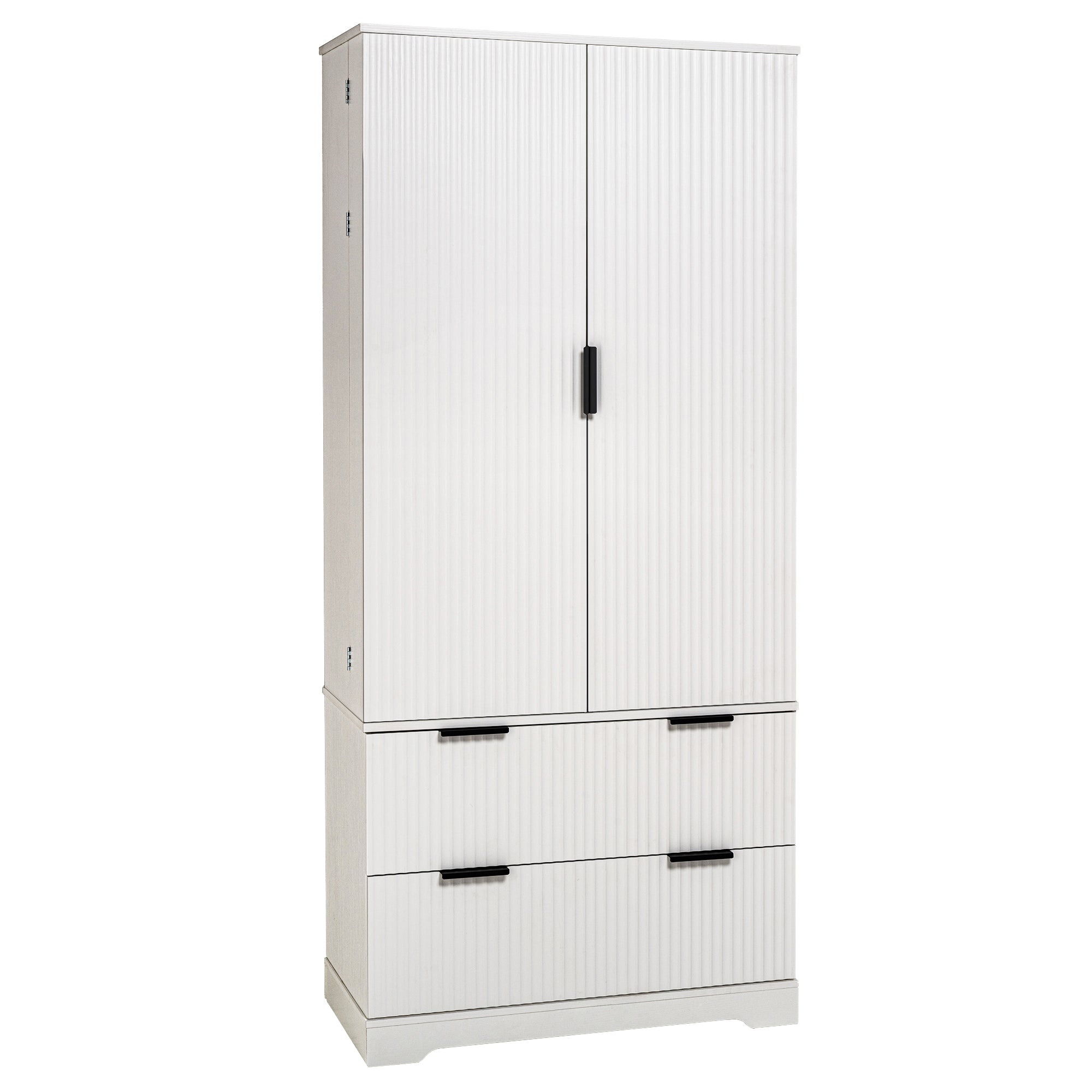 72 Inch Modern Fluted Kitchen Pantry Cabinet with 2 Drawers and 8 Door Spice Racks Freestanding Storage Organizer White