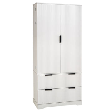 72 Inch Modern Fluted Kitchen Pantry Cabinet with 2 Drawers and 8 Door Spice Racks Freestanding Storage Organizer White