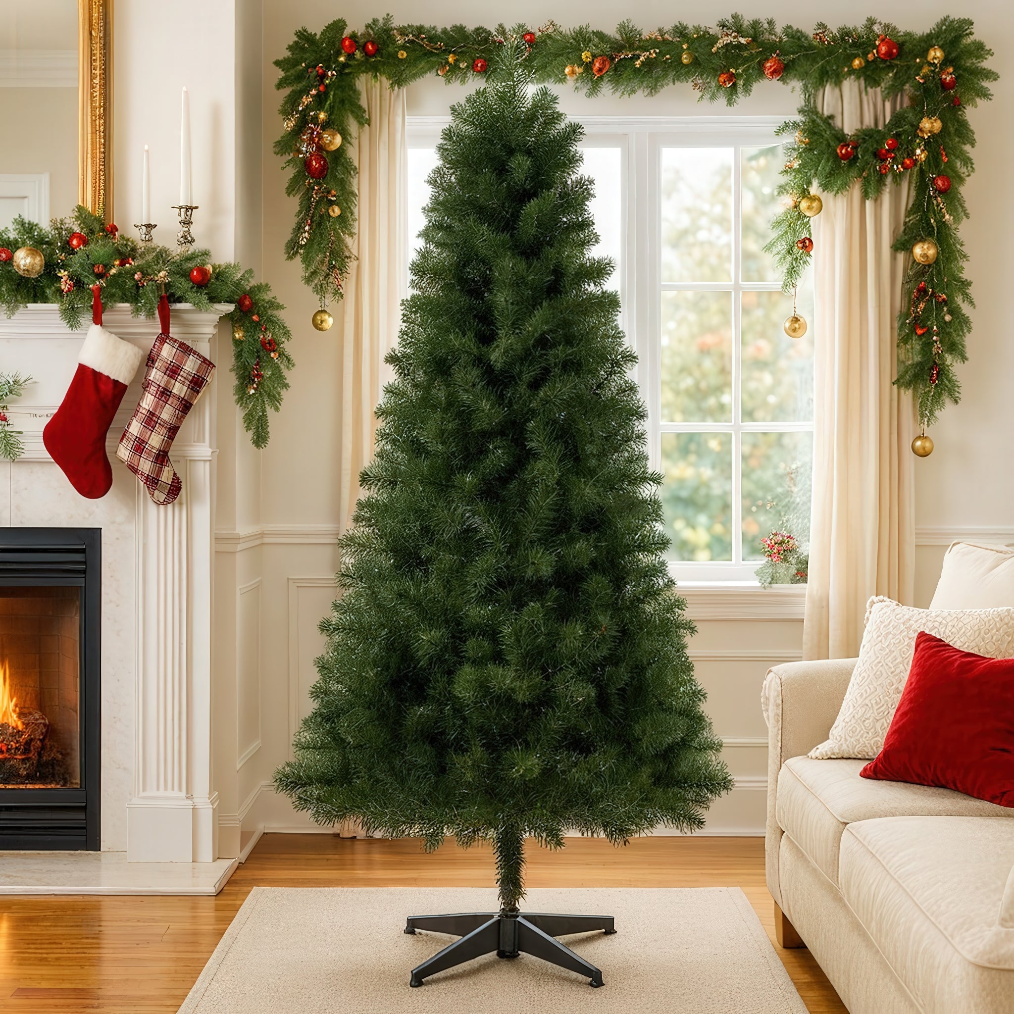 6FT Unlit Artificial Christmas Tree with 490 Tips, PVC Full Branches, Classic Green Holiday Tree with 4-Leg Plastic Stand for Indoor Home Decoration