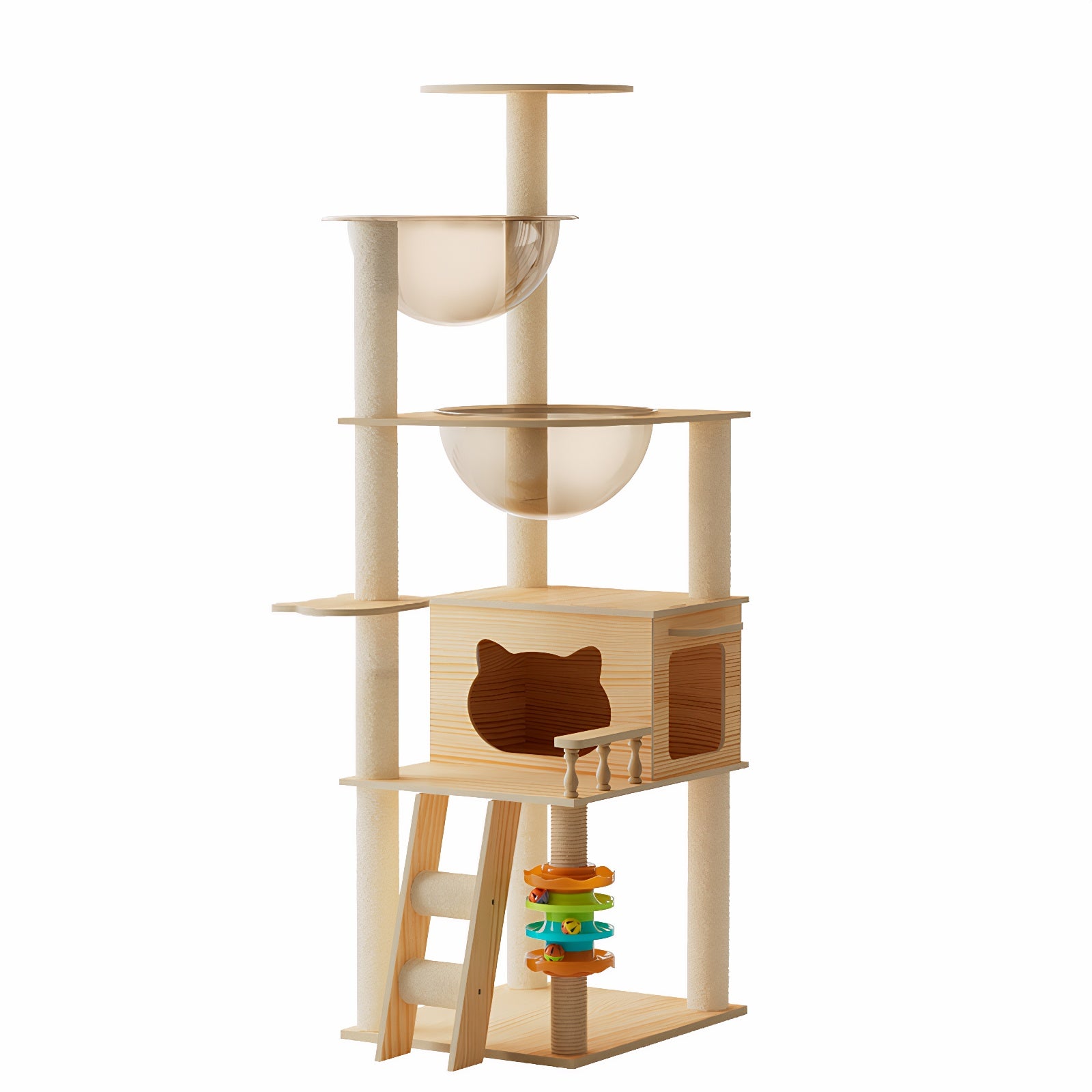59 Inch Modern Cat Tower Wood Cat Tree with Sisal Scratching Posts Top Perch and Acrylic Hammock for Indoor Cats