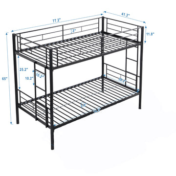 Black Metal Twin Over Twin Bunk Bed Strong Steel Frame Easy Assembly No Box Spring Needed
