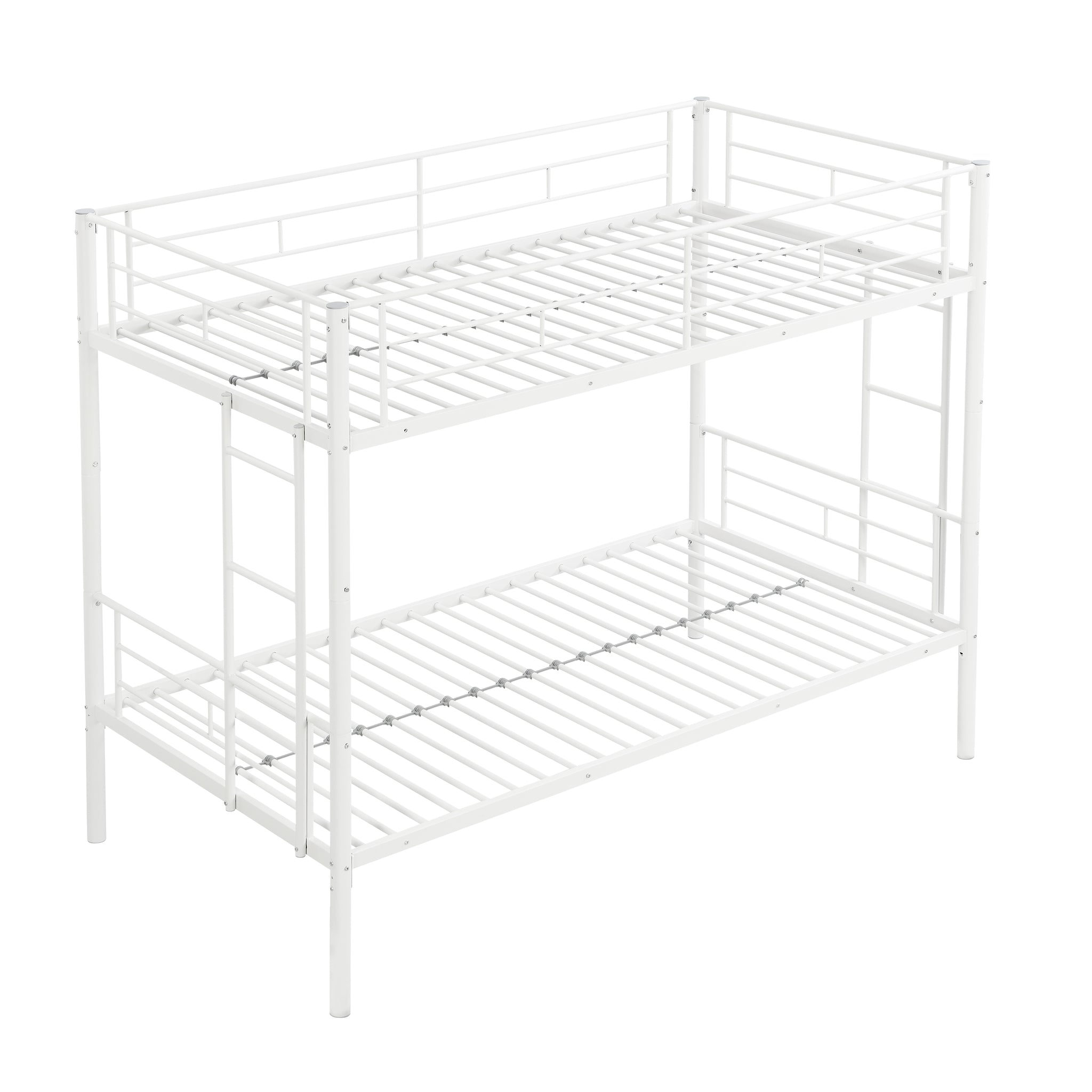 White Metal Twin Over Twin Bunk Bed Strong Steel Frame No Box Spring Needed Easy Assembly