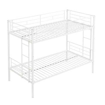 White Metal Twin Over Twin Bunk Bed Strong Steel Frame No Box Spring Needed Easy Assembly