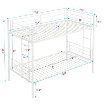 White Metal Twin Over Twin Bunk Bed Strong Steel Frame No Box Spring Needed Easy Assembly